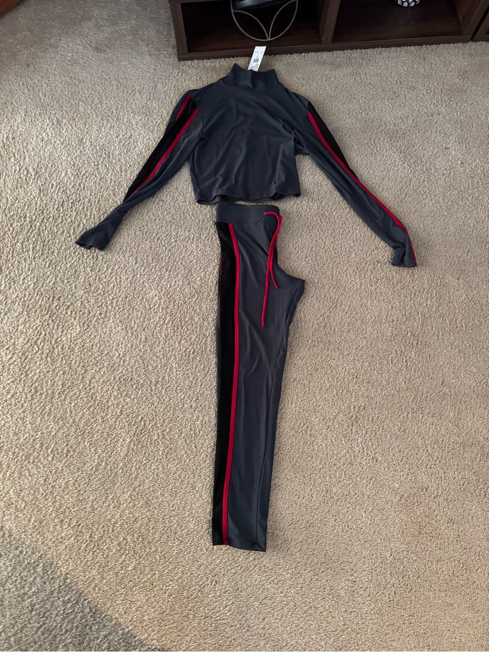 Black & Red High-Waist Active Leggings with Matching Crop Top